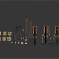 Orange And Black Mechanical Parts With Rollers Rods And Small Components Neatly Arranged On Gray Surface